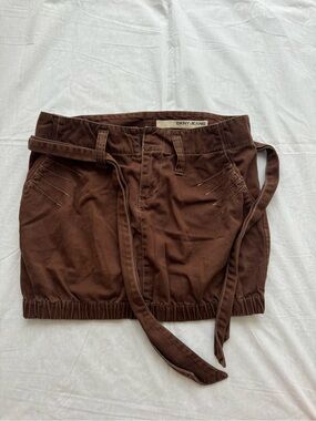 Dkny Brown Cotton Tie-Belt Shorts